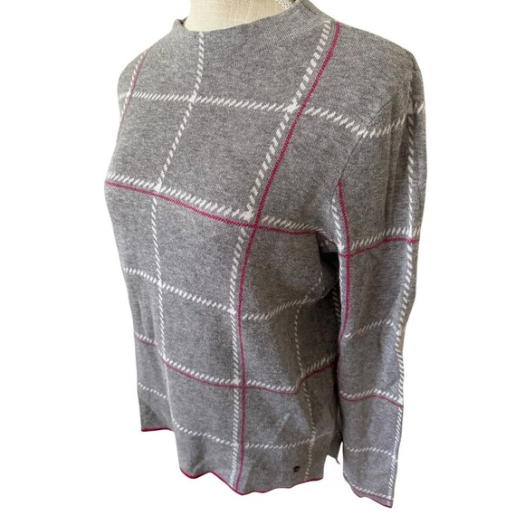 Brax Women's Sweater Pullover Lee 38 Gray Checkered Light Round Neck Wool Blend - Picture 2 of 8